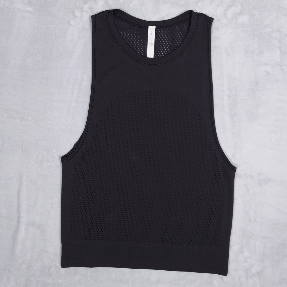 Lululemon Breeze By Muscle Tank Top Womens Size 4 Black Perforated Mesh Vented